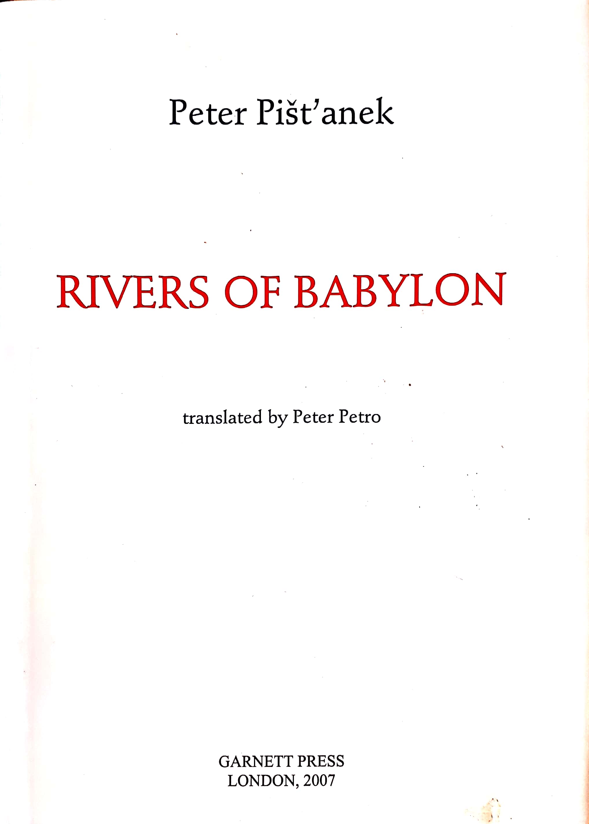 front cover of Peter Pistanek – Rivers of Babylon