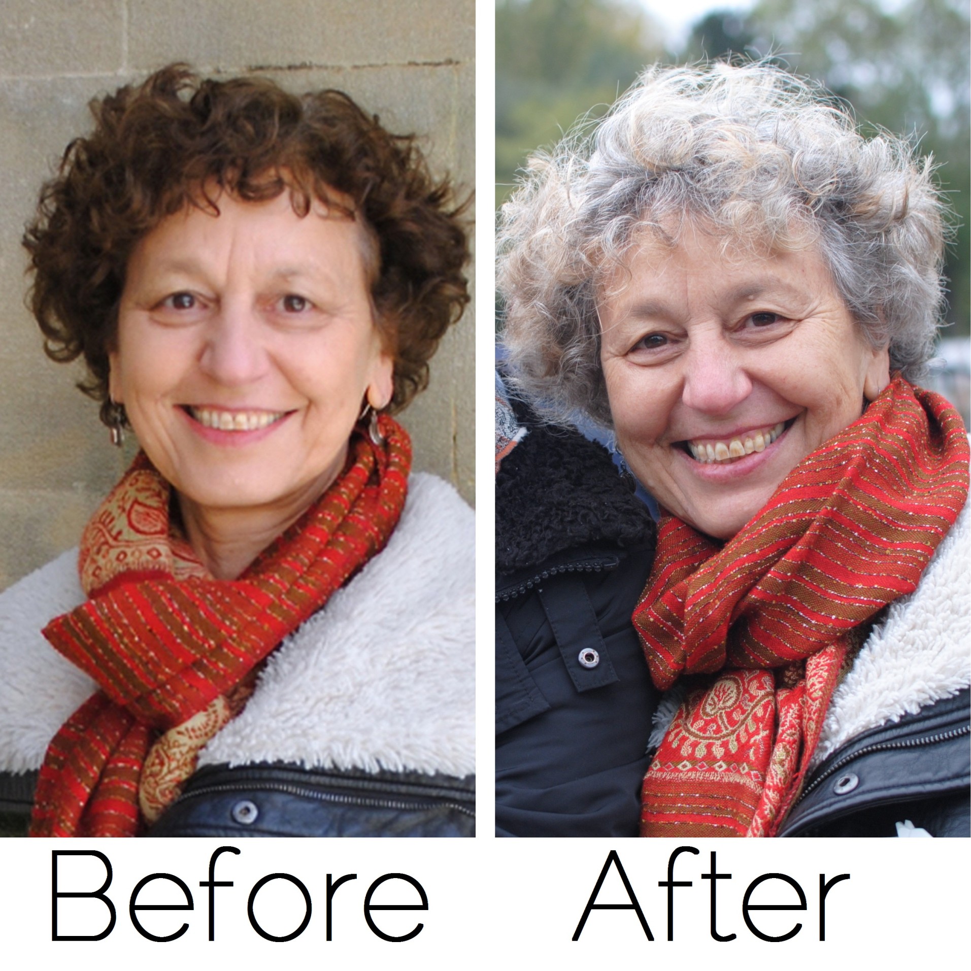 before and after photos of Julia Sherwood by Magdalena Pogorzaly and Miriam Sherwood, respectively